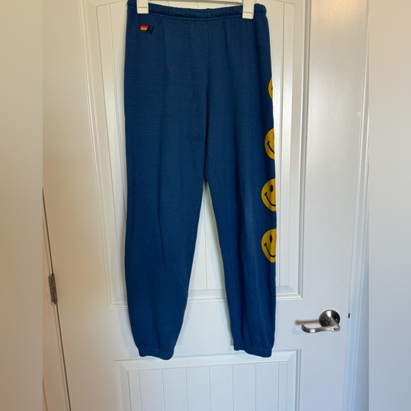 Aviator Nation Pants - Aviator Nation Blue Yellow Smiley Faces sweat pants size medium